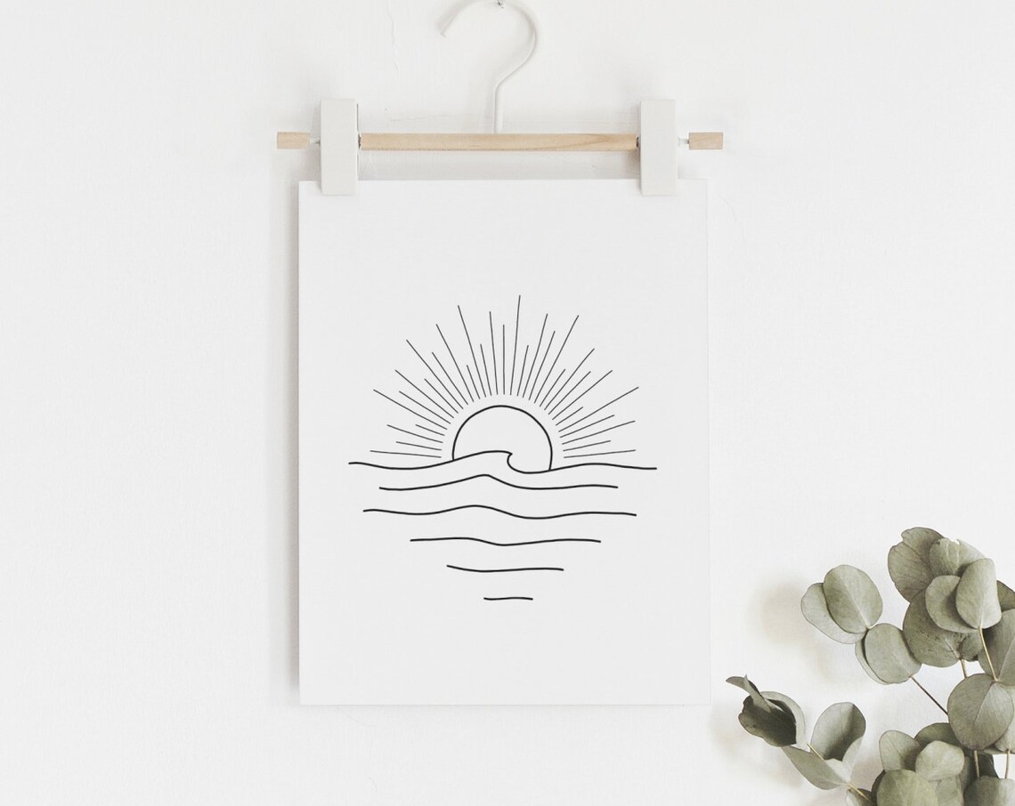 Sunset Surf Wave Line Drawing, Minimalist Beach Art Print - Image 2