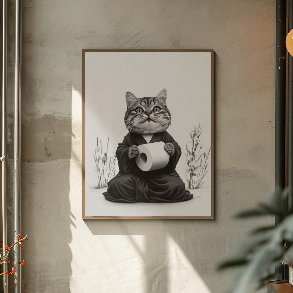 Tabby Cat In Kimono Holding A Toilet Paper Roll Bathroom Poster - Image 3