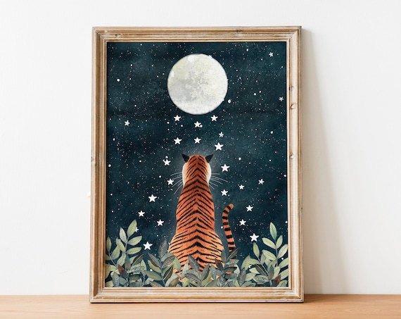 Tiger Wall Art Night Sky Art Print, Jungle Safari