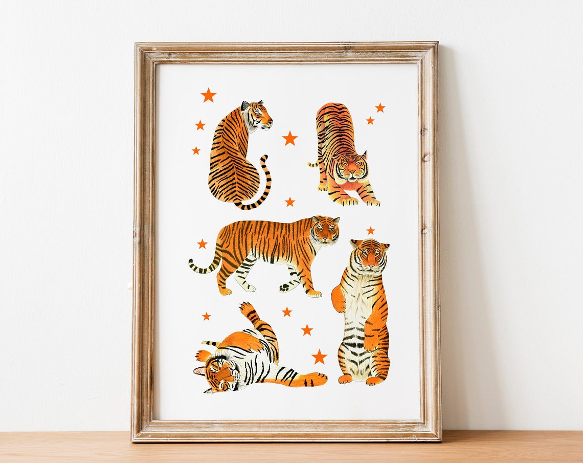 Tiger Art Print, Jungle Wildlife Illustration