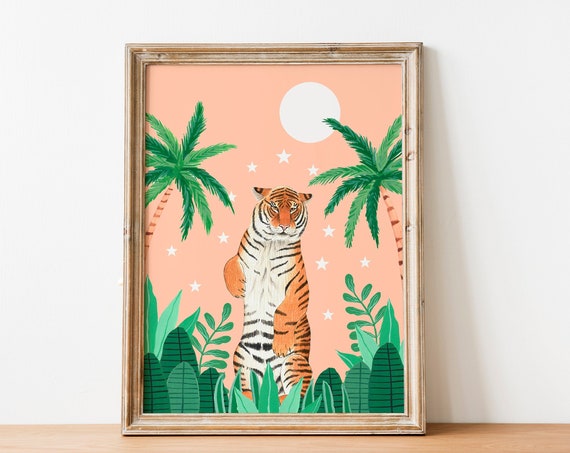 Tiger Wall Art Animal Print, Jungle Illustration
