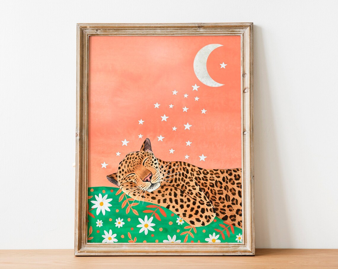 Leopard Painting, Jungle Safari Animal Art Print