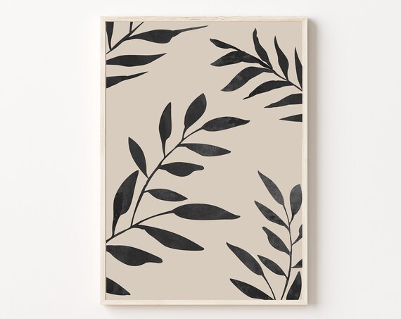 Tropical Plants Print Nature Art Print Beige Black Wall Art Geometric Wall Art Abstract Art Print Minimalist Print Wall Decor