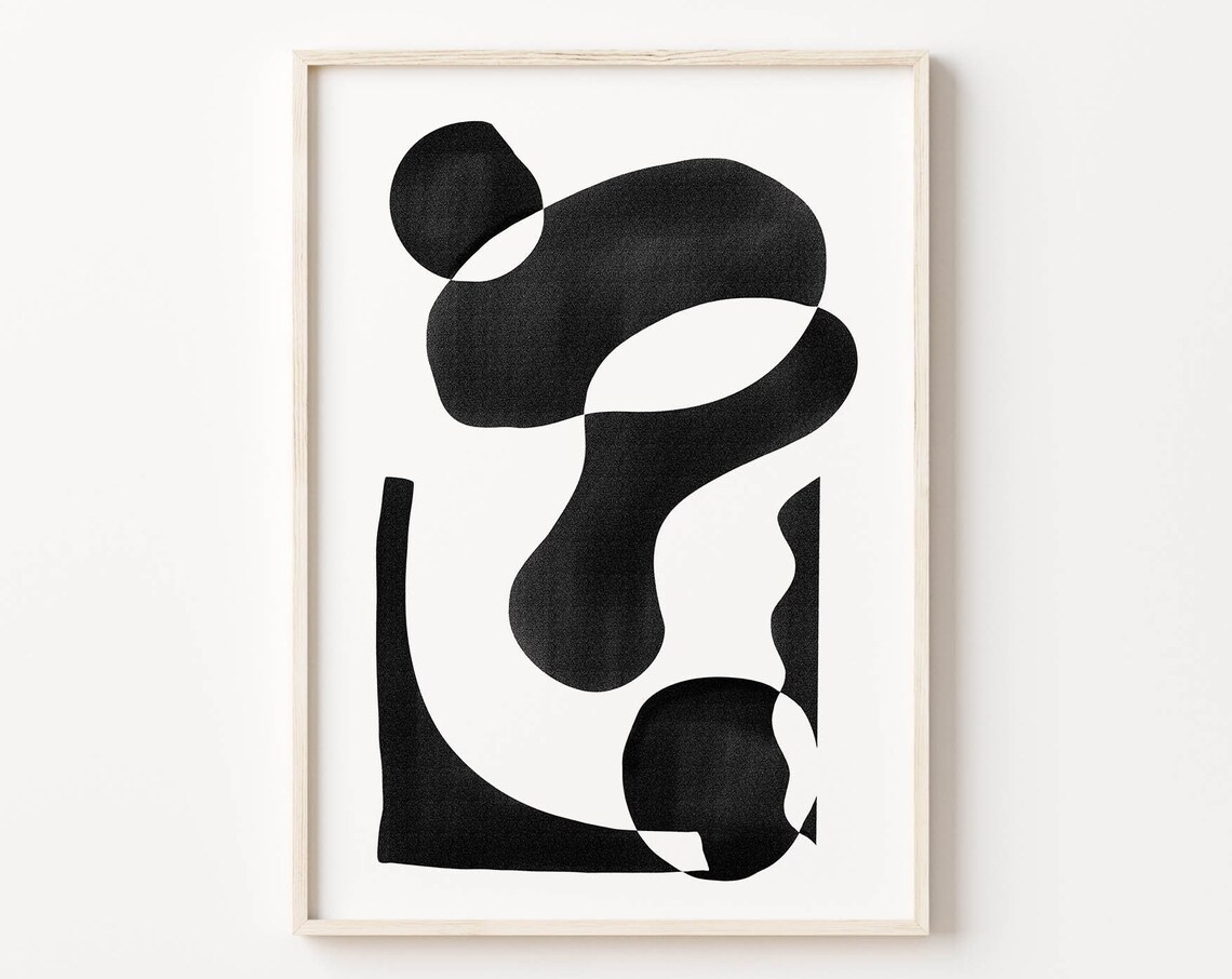 Black Organic Blob Shapes White Matisse Style Abstract Poster