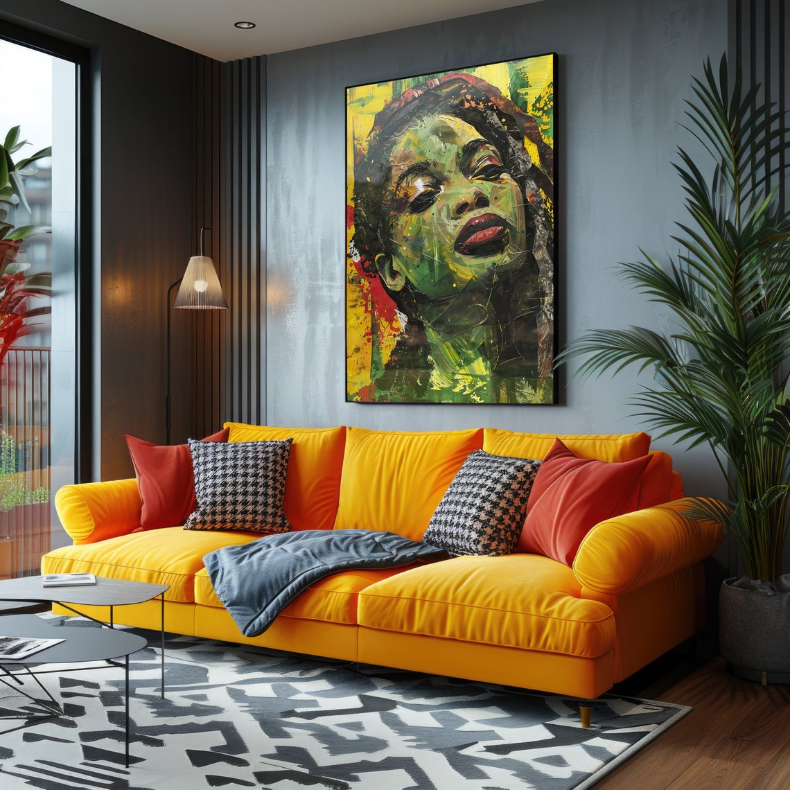 Abstract Rasta Woman Portrait Green Yellow Red Rastafari Wall Print - Image 4
