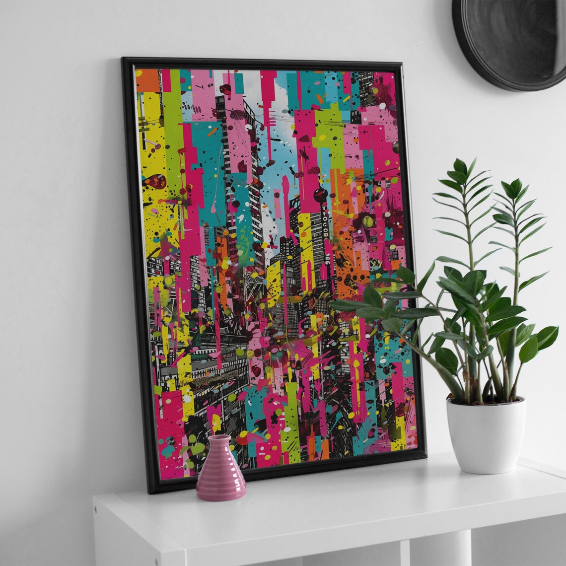 Colorful Pop Art Cityscape Neon Drip Paint Skyscraper Poster - Image 3