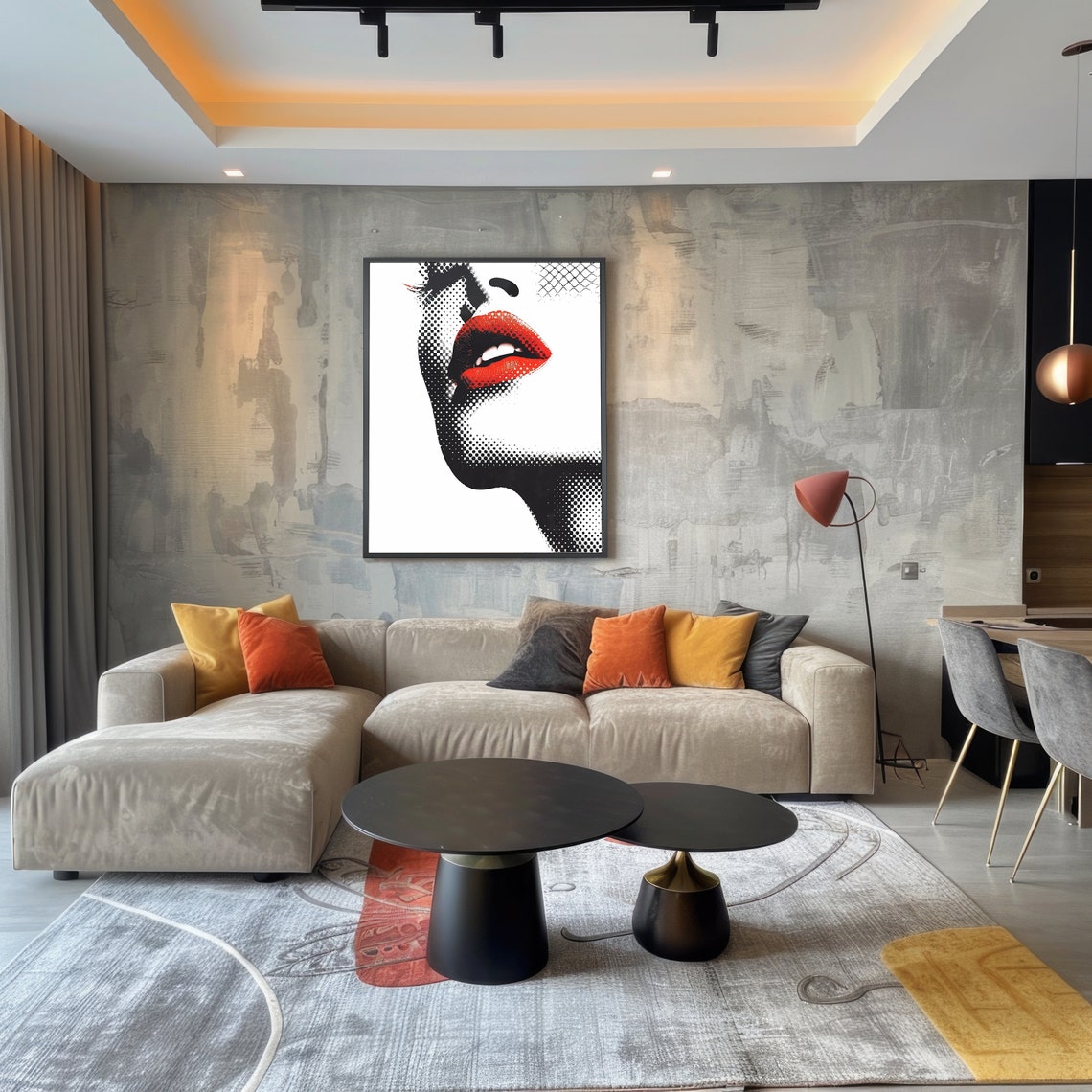 Red Lips Halftone Pop Art Print Retro Woman Portrait Wall Decor - Image 2