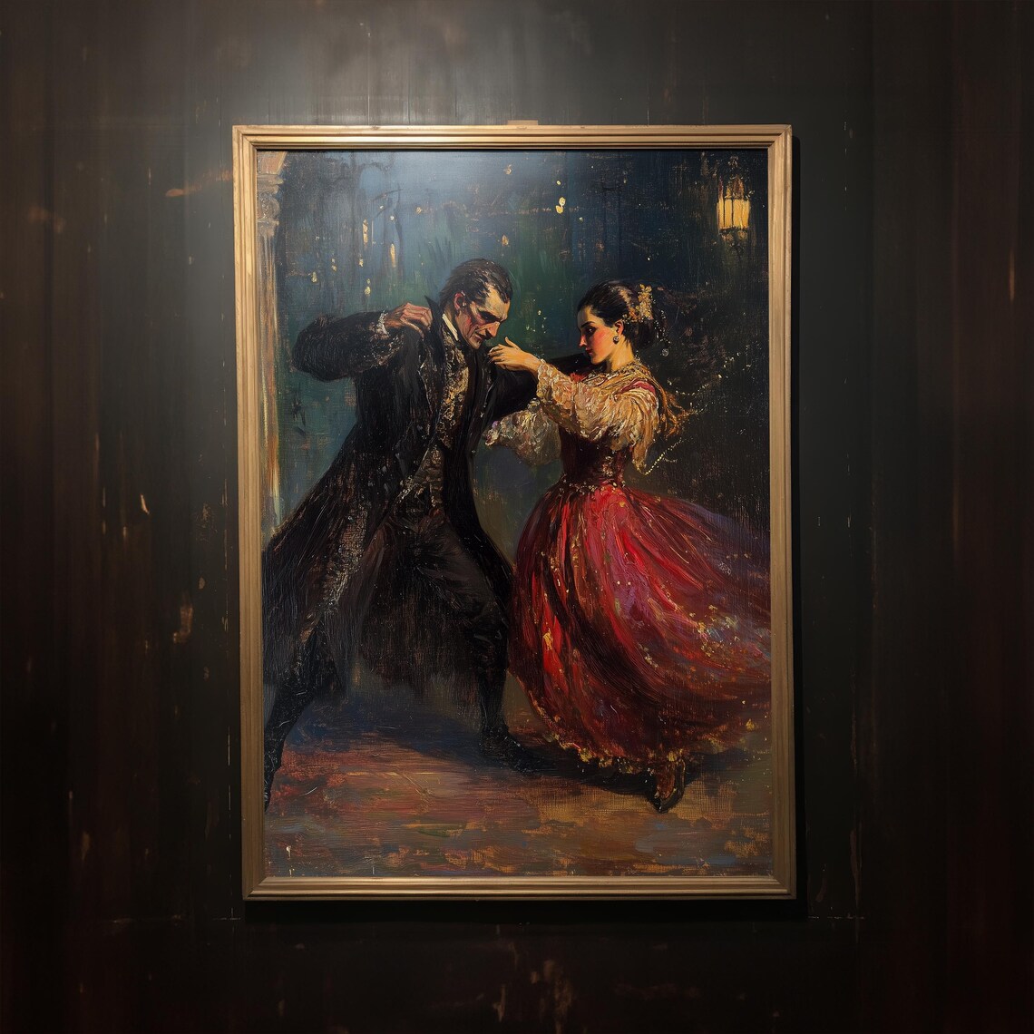 Midnight Dance Dark Academia Victorian Couple Oil Painting Poster - Image 3