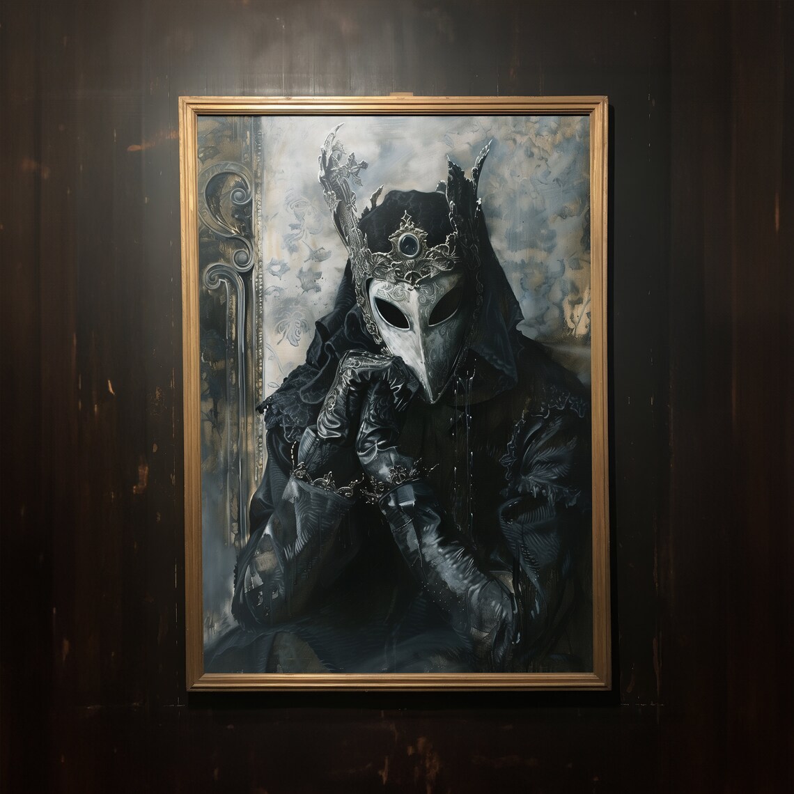 Dark Lord Crowned Masked Figure Gothic Oil Painting Moody Fantasy Portrait Poster - Image 3