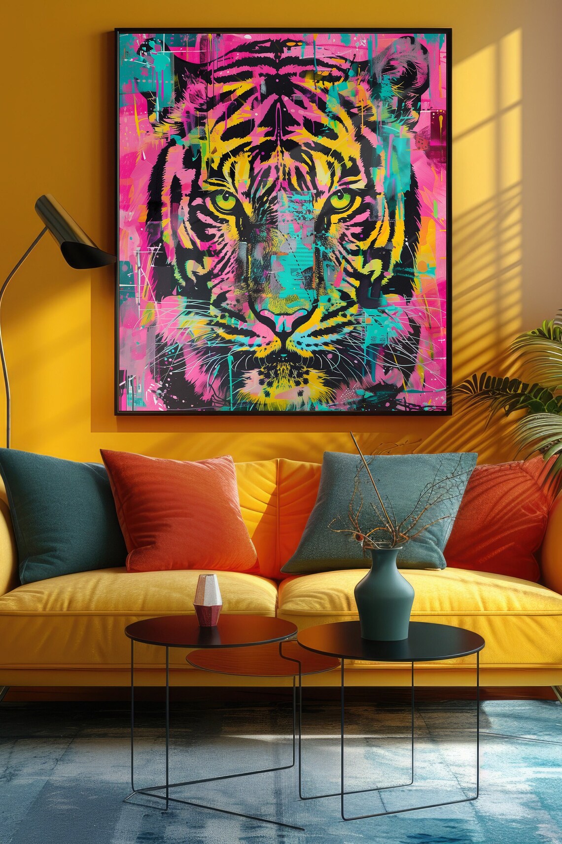 Neon Tiger Face Colorful Vibrant Pop Art Wild Cat Jungle Poster - Image 3