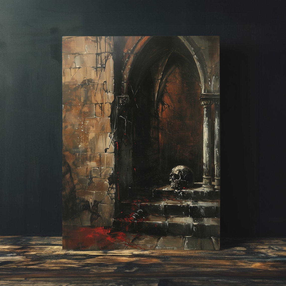 Skull In Gothic Archway Macabre Dark Academia Oil Art Poster - Image 4
