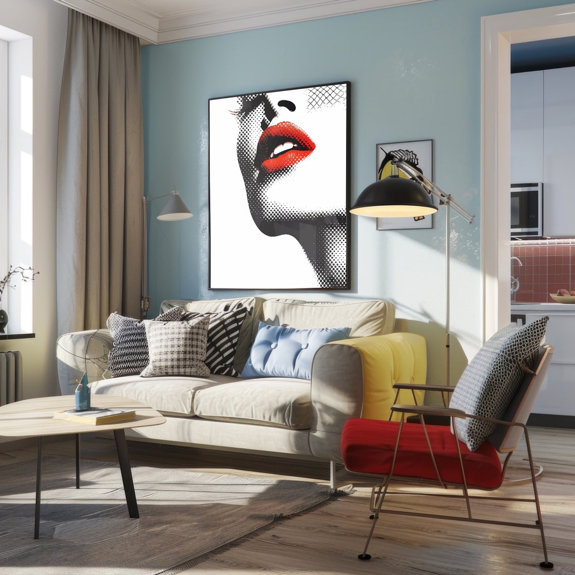 Red Lips Halftone Pop Art Print Retro Woman Portrait Wall Decor - Image 4