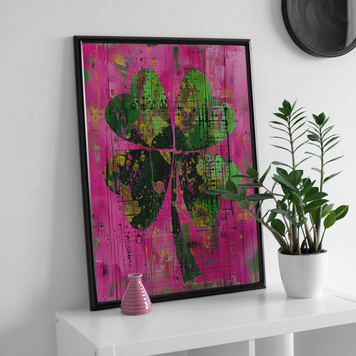 Four Leaf Clover Lucky Neon Pink Green Good Luck Pop Art Poster - Image 4
