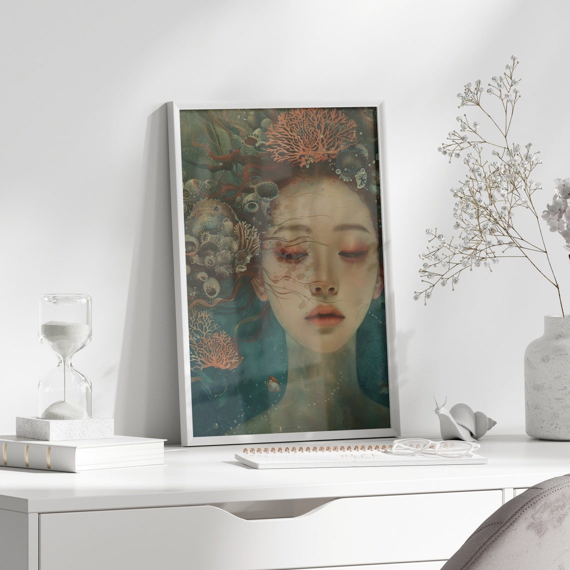 Underwater Woman With Coral Reef Surreal Ocean Fantasy Art Poster - Image 4