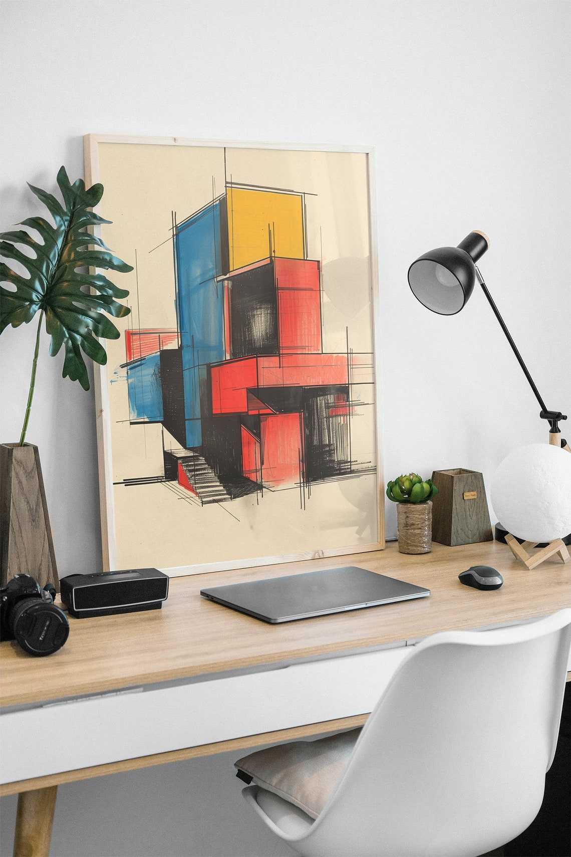 Bauhaus Geometric Architecture Sketch Primary Color Art Poster - Image 2