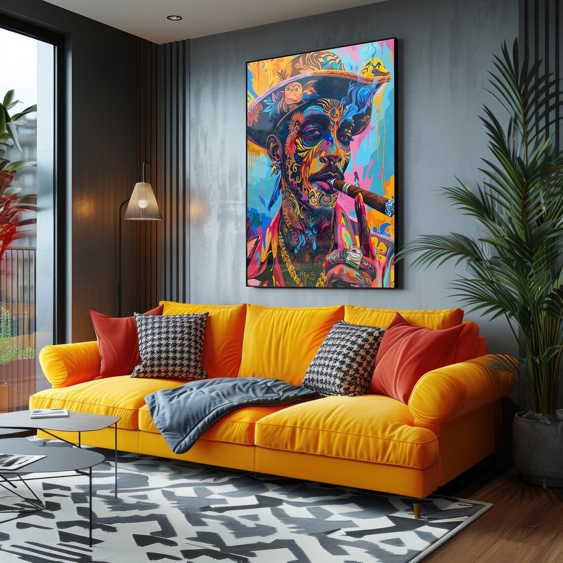 Surreal Smoking Pirate Pop Art Portrait Cigar Neon Color Poster - Image 4