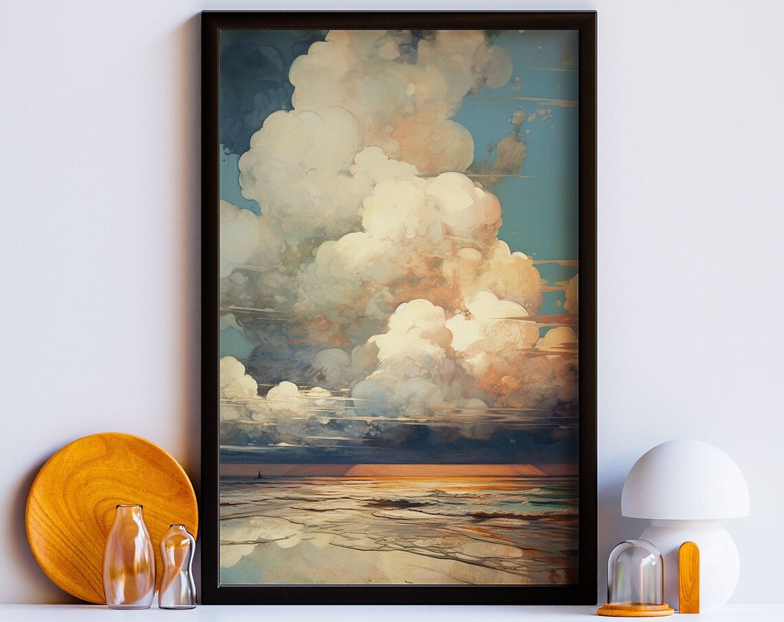 Pastel Clouds Ocean Sunset Poster, Coastal Decor - Image 3