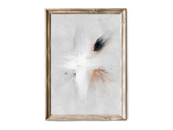 White Minimal Abstract Soft Grey Brushstroke Serene Wall Art