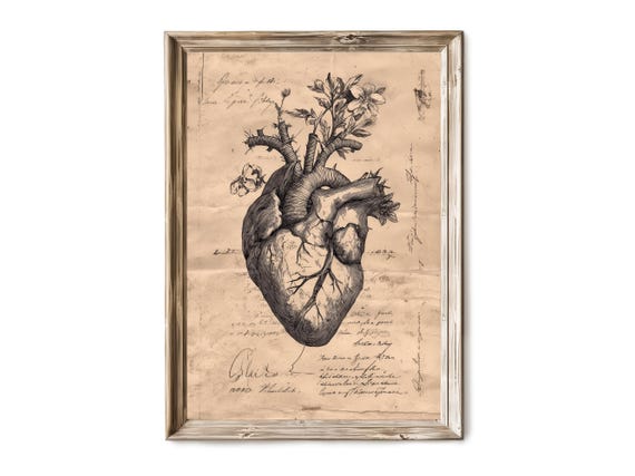 Anatomical Heart Drawing With Bones, Gothic Print