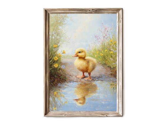 Baby Duck Spring Art Print, Rustic Easter Decor