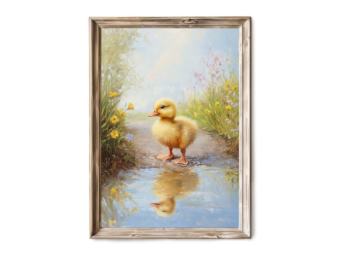 Baby Duck Spring Art Print, Rustic Easter Decor