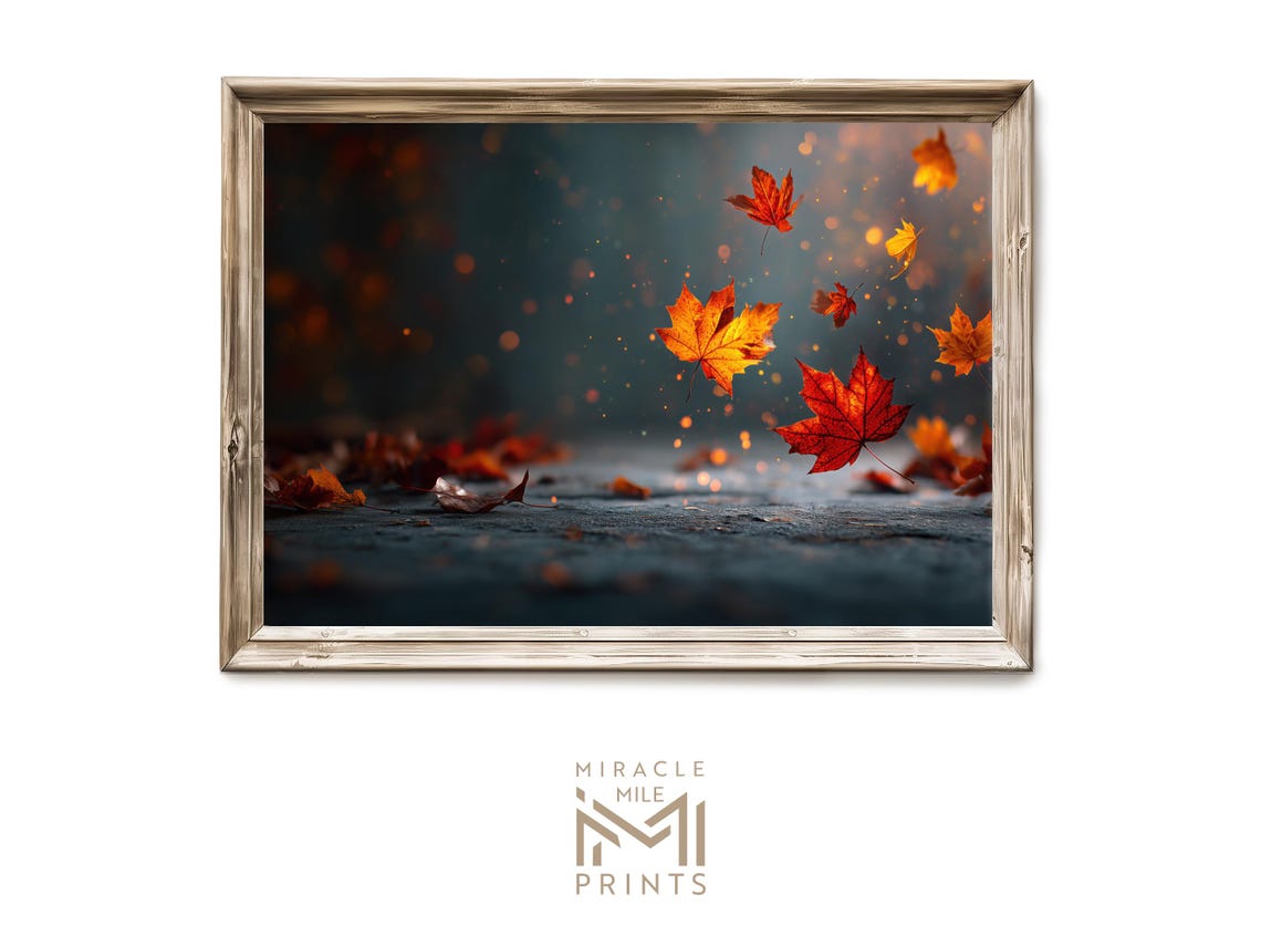 Falling Maple Leaves Autumn Night Moody Dark Forest Floor Poster