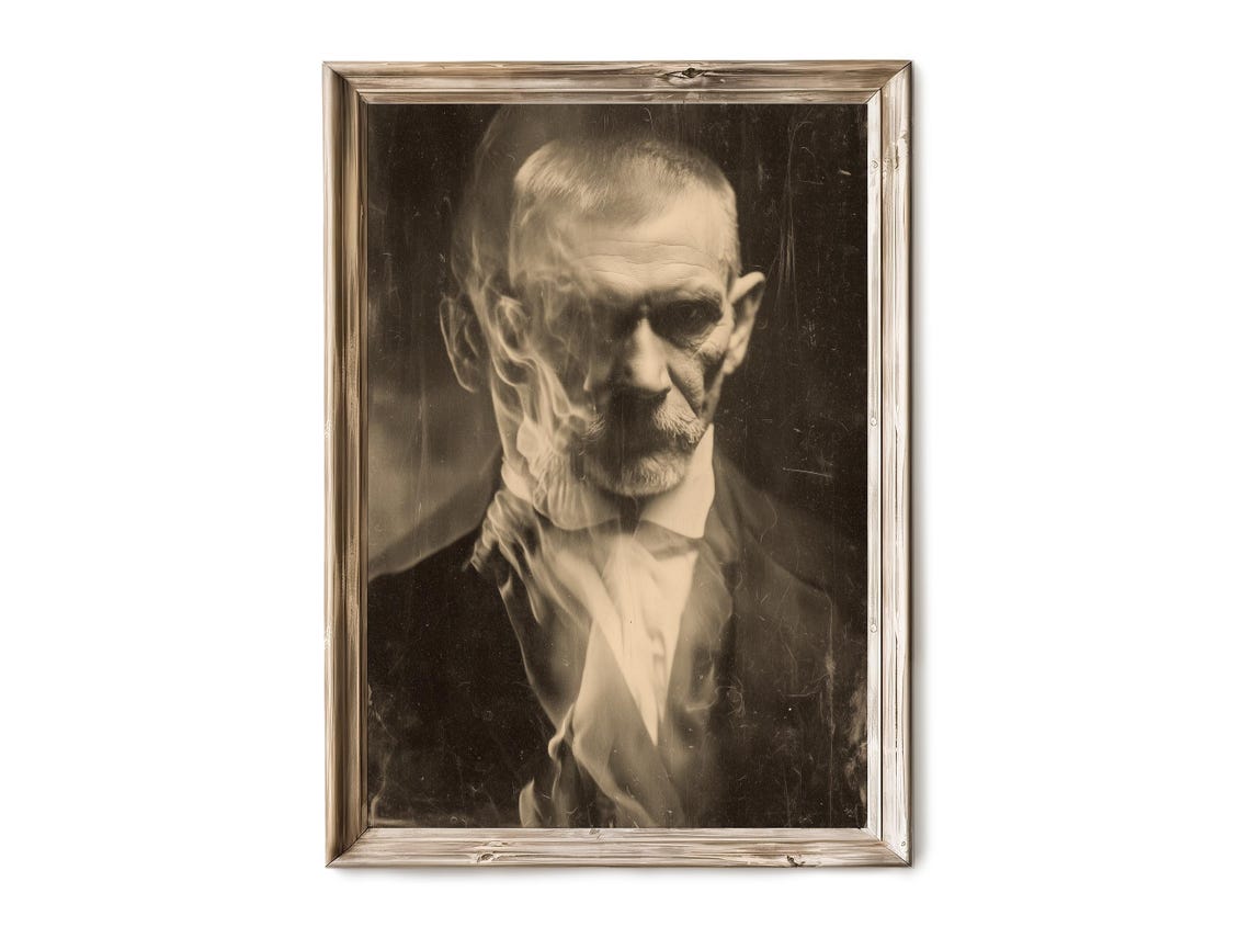 Halloween Wall Art Desaturated Victorian Gentleman Portrait Creepy Gothic Character Vintage Artwork 247