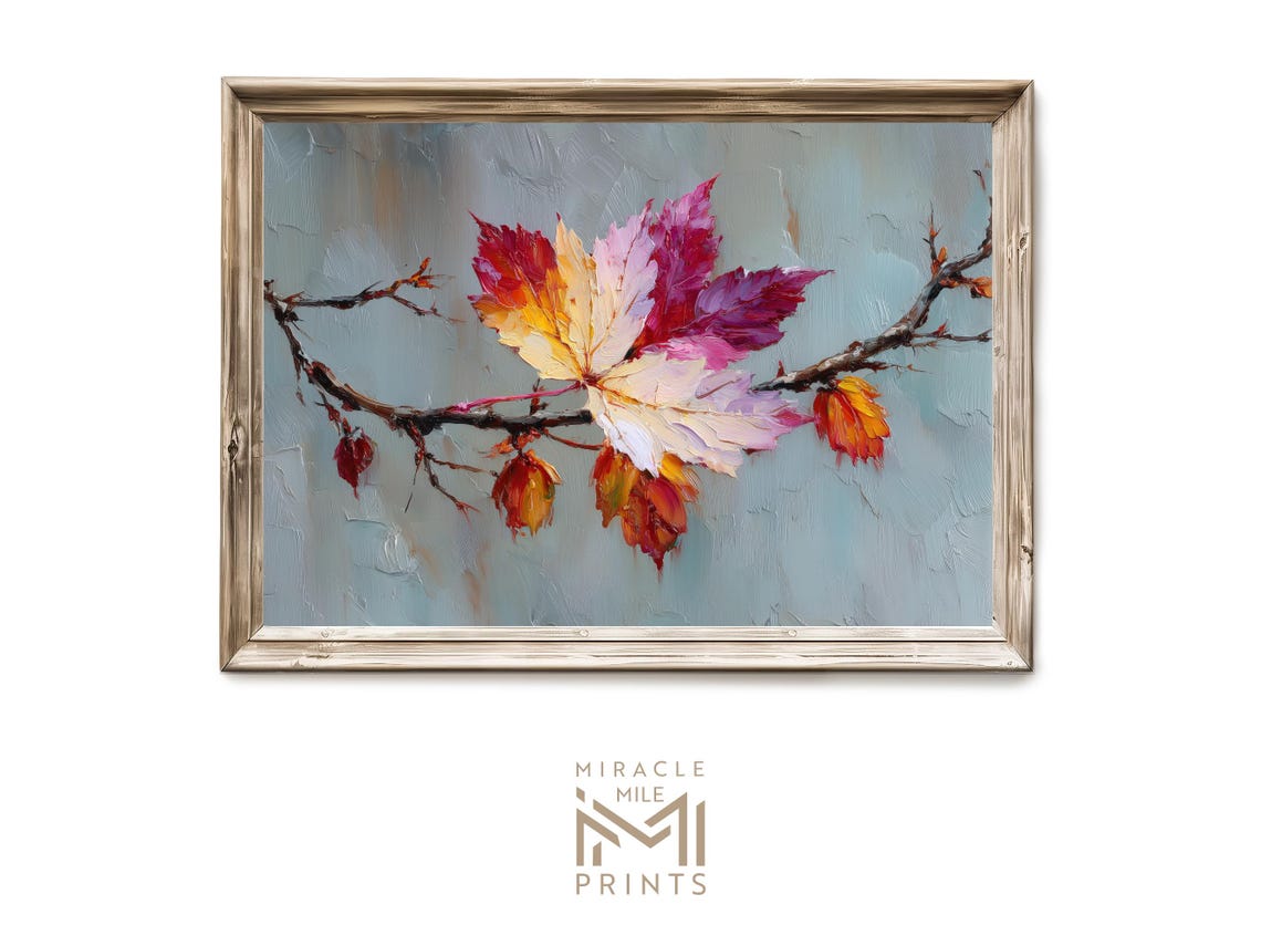 Fall Leaf Painting Wall Art Modern Autumn Botanical Concept Rustic Harvest Decor Vintage Artful Print H 507