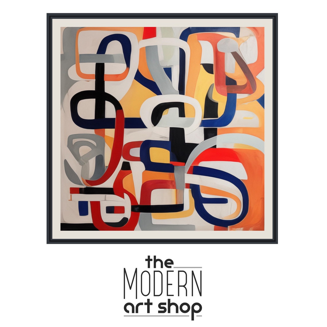 Colorful Interlocking Ribbon Loops Red Blue Orange Abstract Print - Image 4