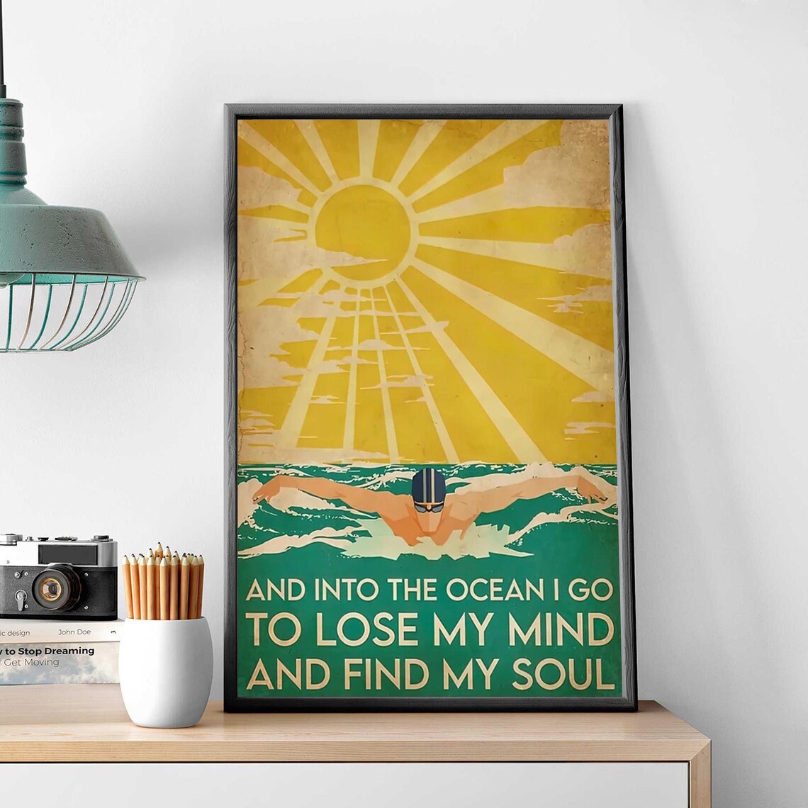 Swimmer Sunrise Ocean Lose My Mind Find My Soul Vintage Poster - Image 3