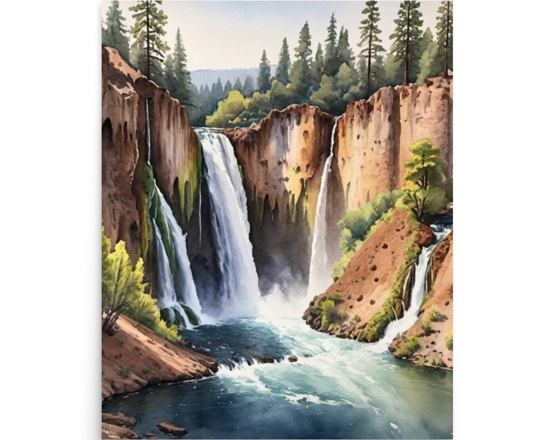 Burney Falls Waterfalls Wide Canyon Watercolor State Park Art Poster