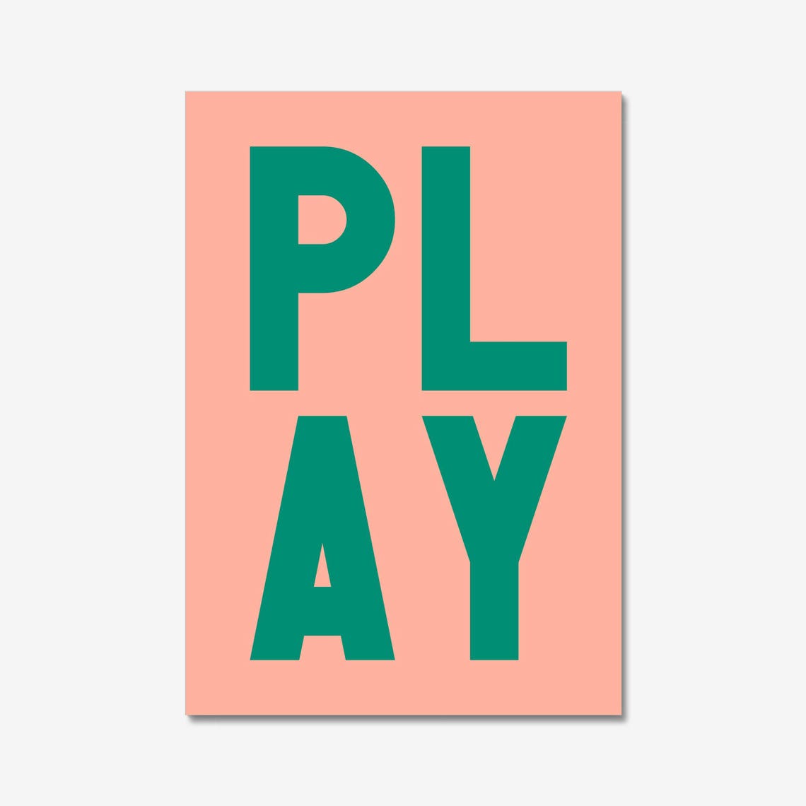 Play Bold Green Typography Peach Colorful Game Room Wall Decor Poster