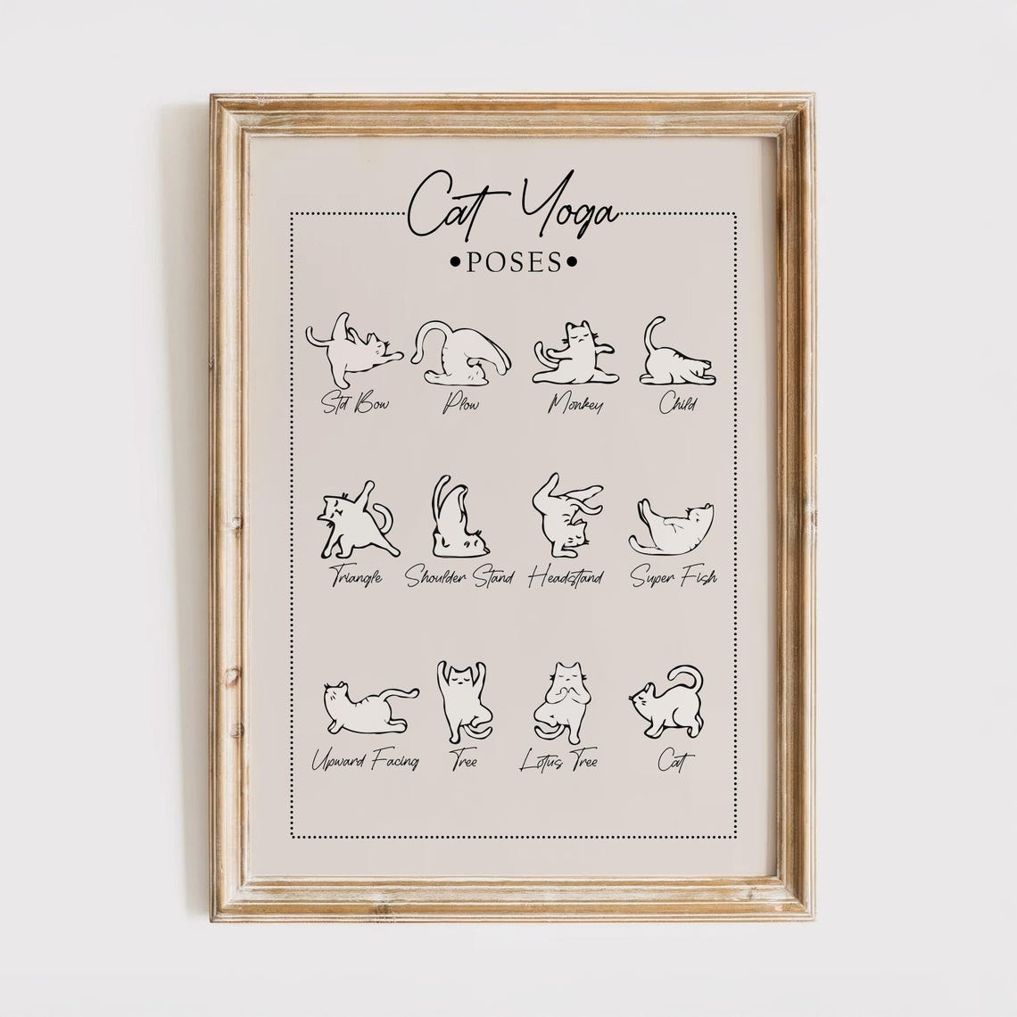 Yoga Cats Poses Print Funny Cat Poster Chart Body Positive Lover Gift