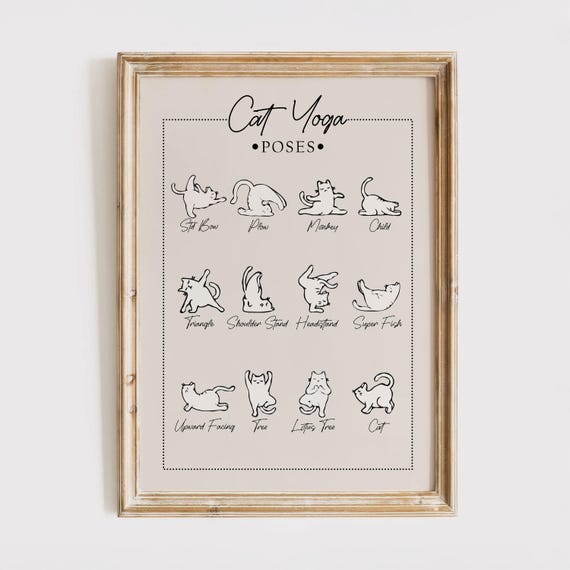 Yoga Cats Poses Print Funny Cat Poster Chart Body Positive Lover Gift
