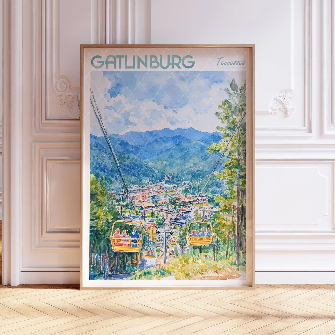 Gatlinburg Tennessee Watercolor Aerial Tram Smoky Mountains Poster