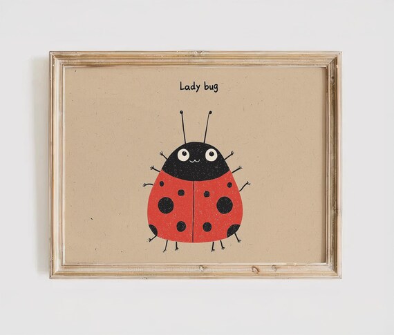 Happy Smiling Ladybug Playful Kids Room Nursery Decor Poster