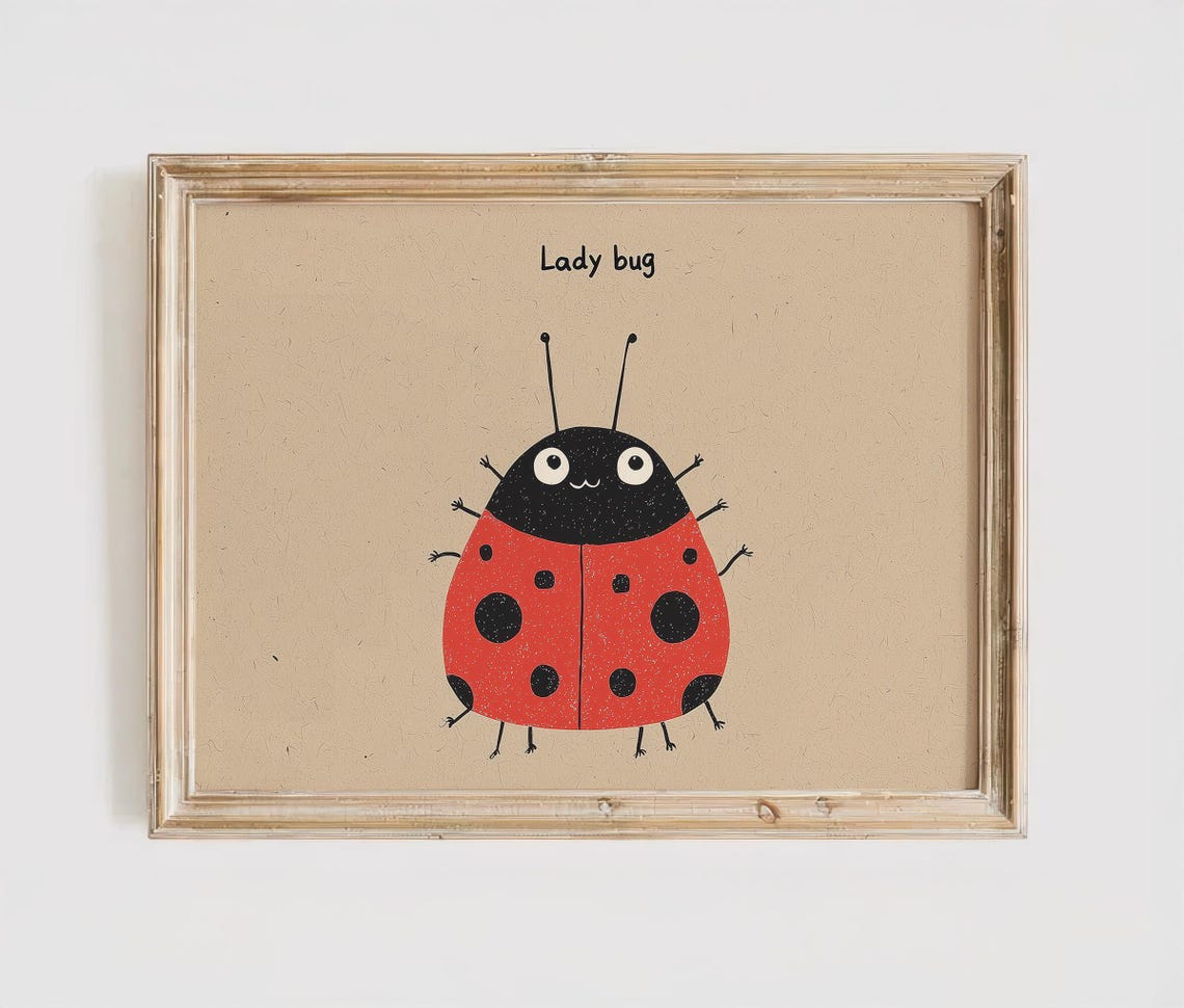 Happy Smiling Ladybug Playful Kids Room Nursery Decor Poster
