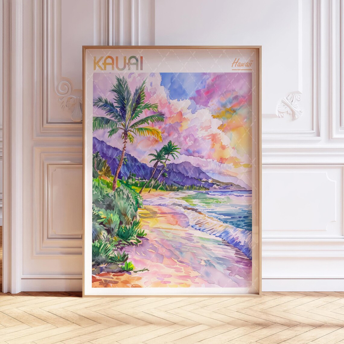 Kauai Watercolor Travel Poster, Hawaii USA