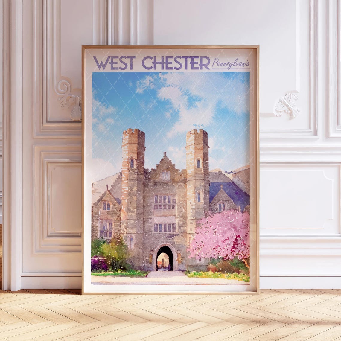 West Chester Pennsylvania Stone Castle Building Travel Poster