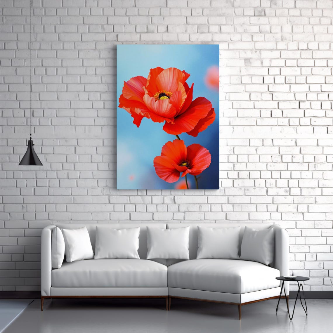 Red Poppy Flowers Close Up Against Blue Sky Floral Bloom Art Poster - Image 3