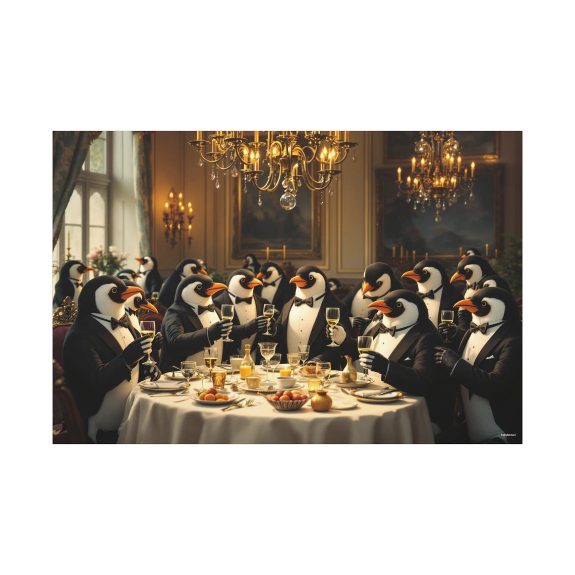 Penguin Dinner Party Animal Art Print - Image 3