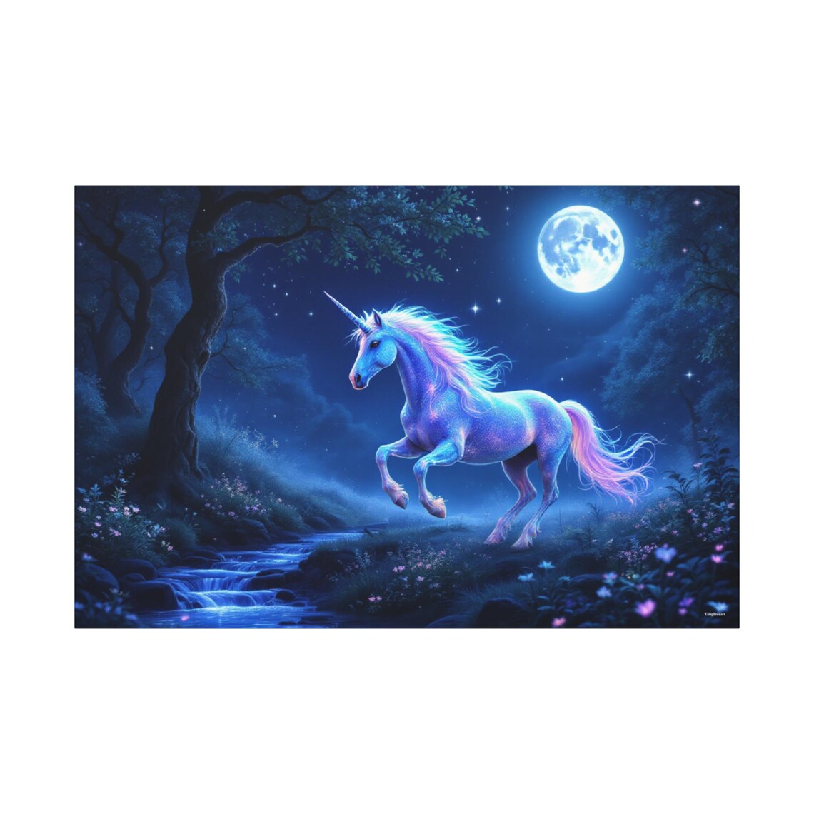 Glowing Unicorn Leaping Through A Moonlit Forest Under A Full Moon Poster - Image 3