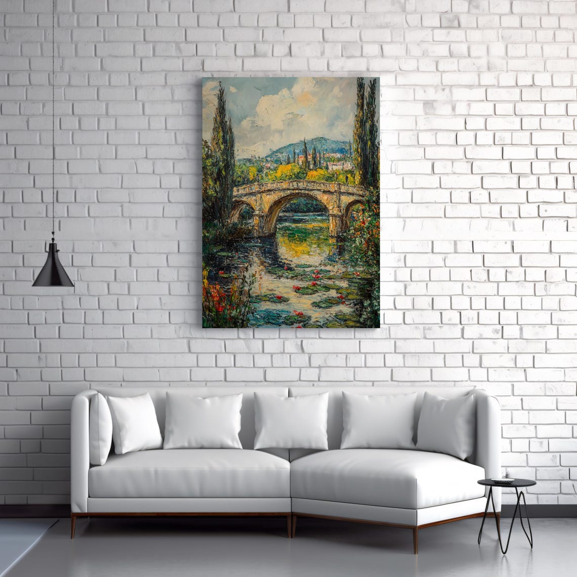 Stone Bridge Lily Pond Poplars Impressionist Garden Art Poster - Image 3