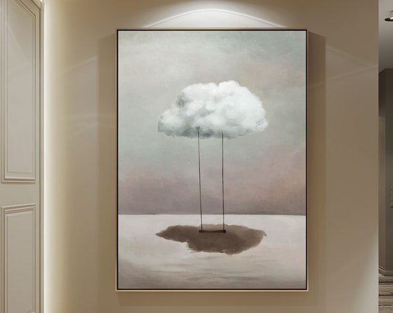 Dreamy Cloud Art Surrealism White Cloud Painting Corridor White Wall Art Beige Abstract Art Painting Beige Wall Art Beige Wall Decor