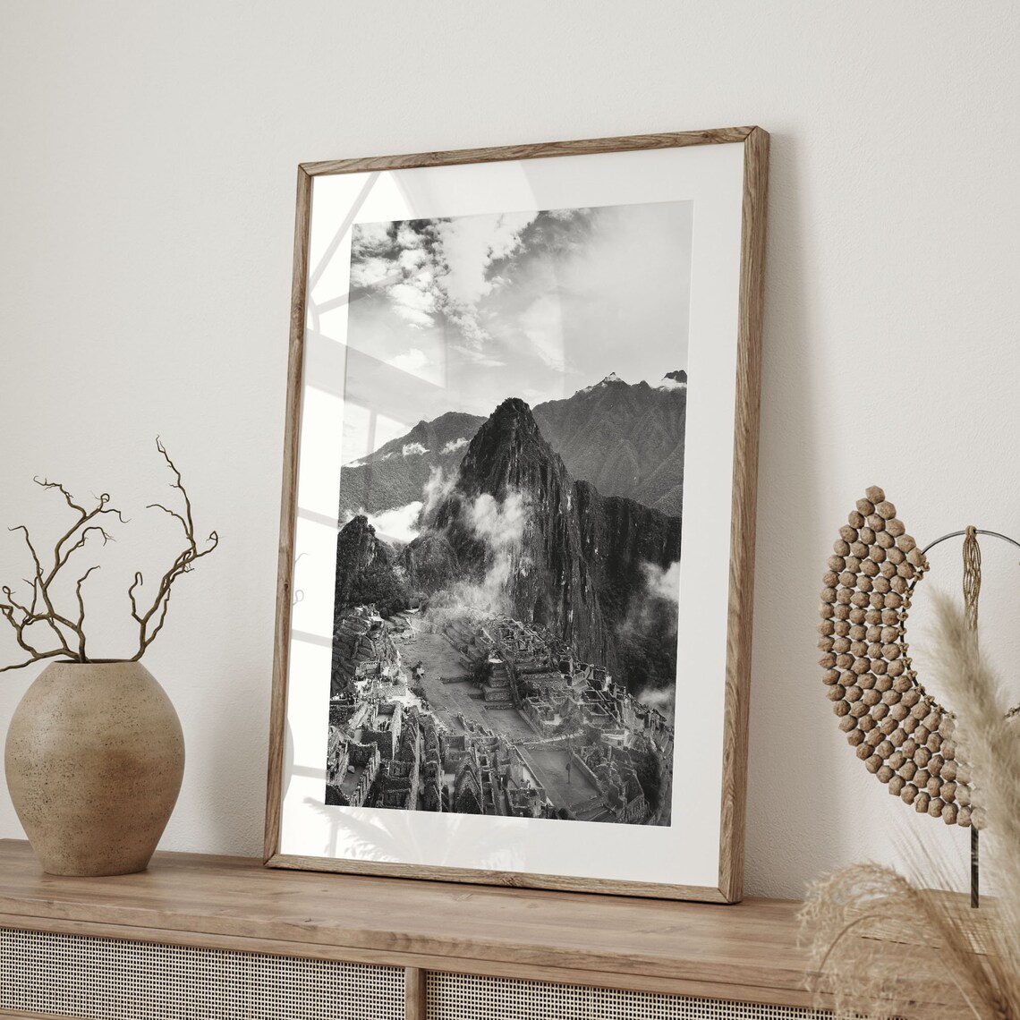 Peru Machu Picchu Misty Morning Ruins Black And White Photo Print - Image 2