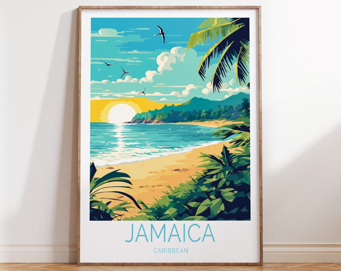 Jamaica Caribbean Travel Poster, Island Wall Art