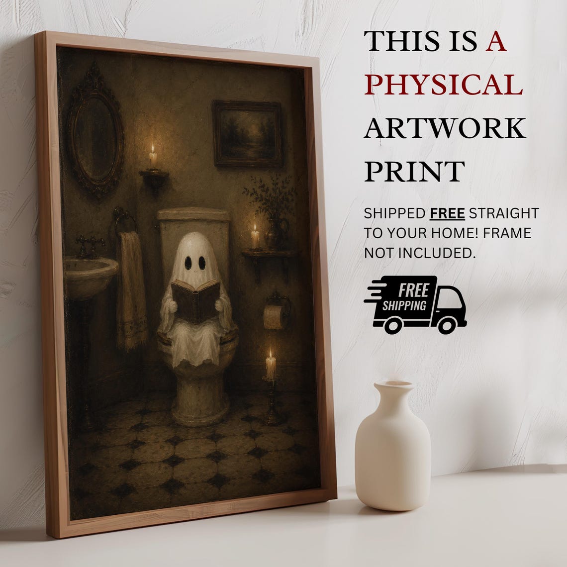 Ghost On Toilet Wall Art Funny Bathroom Decor Vintage Halloween Print Cute Spooky Above Artwork - Image 7