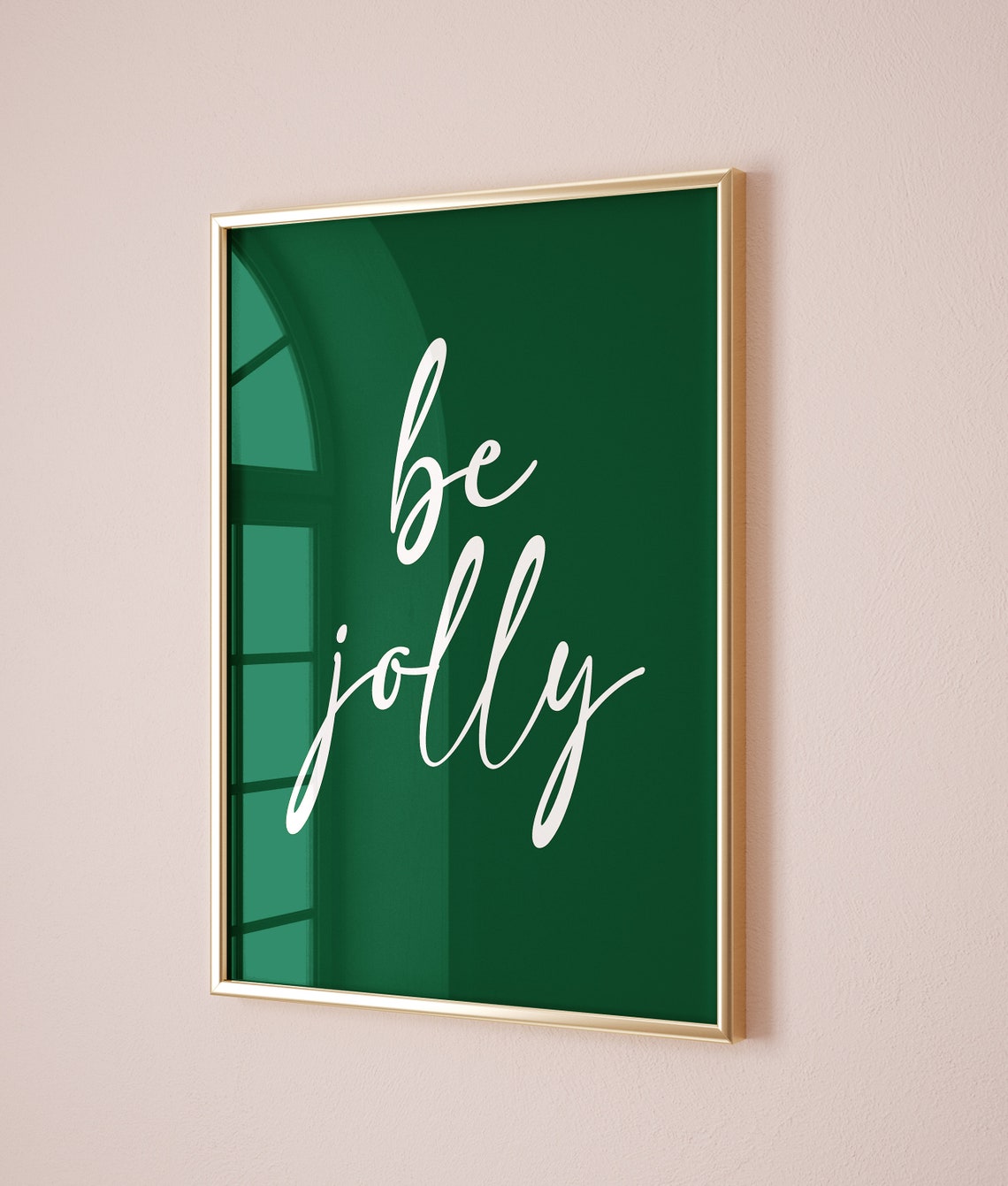 Be Jolly White Script Deep Green Christmas Holiday Art Poster