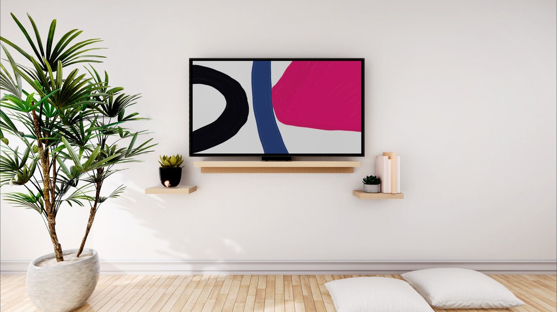 Bold Pink Blue Black Modern Abstract Brush Shapes Art Poster - Image 2