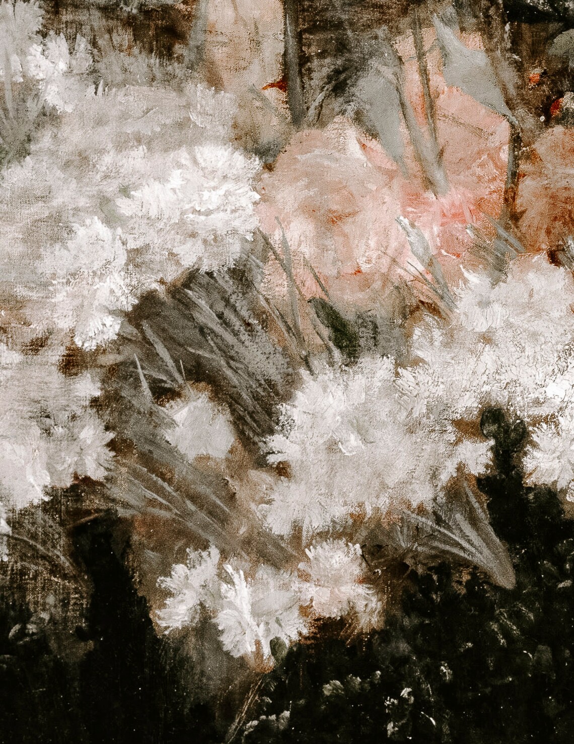 Vintage White Flowers Painting, Peach Floral Art Print - Image 2